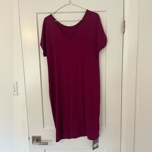 Women’s Midi V-Neck Dress in Deep Berry
